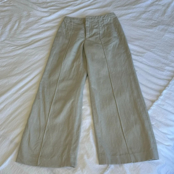 Rumere Linen wide leg pants mid rise cream colour sleek modern clasp closure - Picture 10 of 13